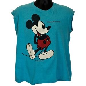 Vintage Screen Stars Mickey Mouse Muscle Tee XL Blue Walt Disney USA Made 80s